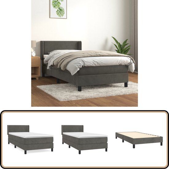 vidaXL Boxspring met matras fluweel donkergrijs 100x200 cm
