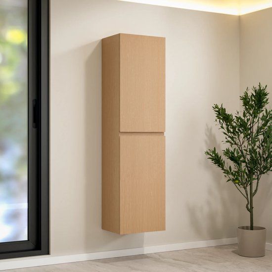 Mirlux Badkamerkast Ruvo - 150cm - Licht Eiken - Hangende Kolomkast met 2 Deuren