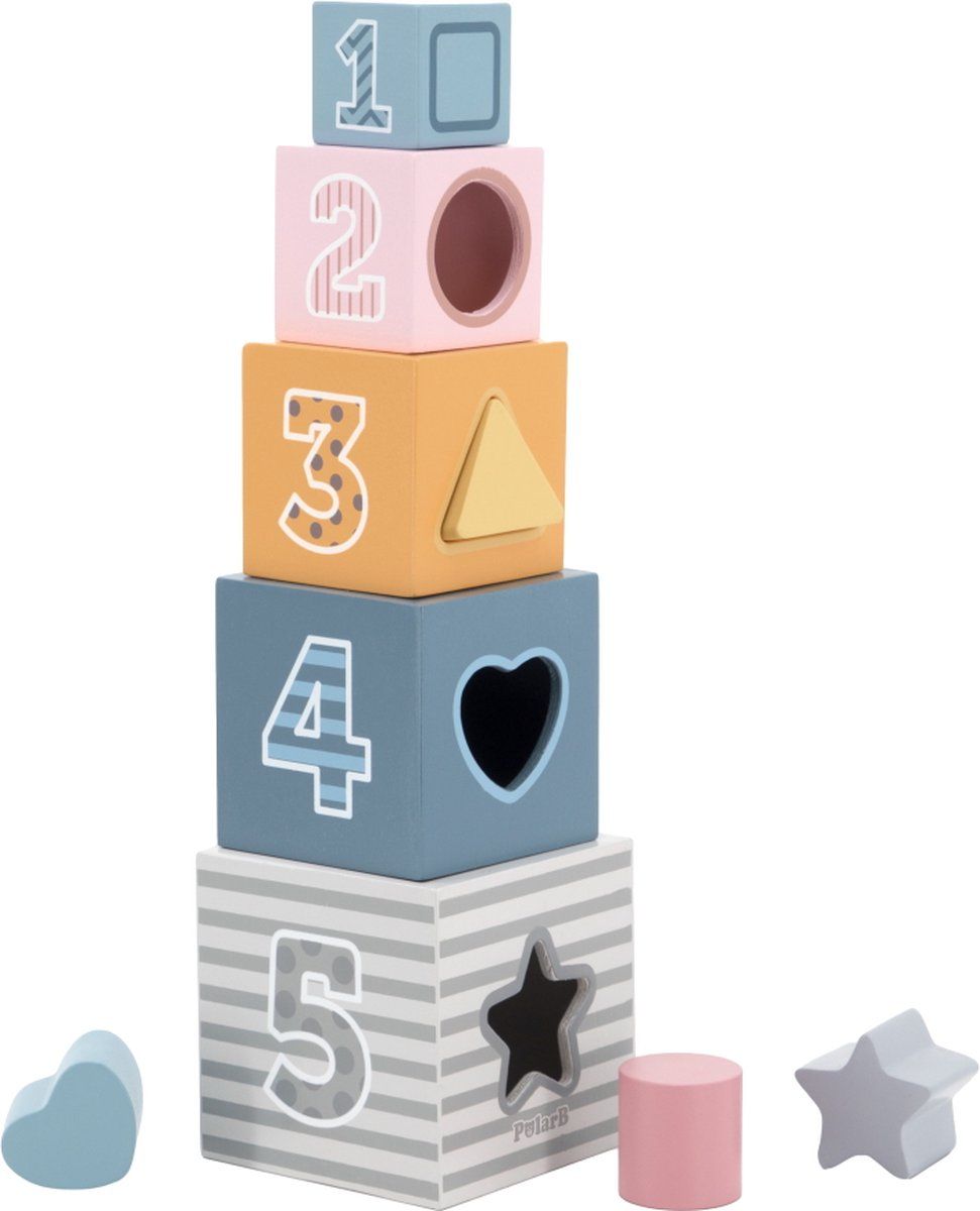 Viga Toys 2-in-1 Houten Stapelblokken en Vormenstoof 44016