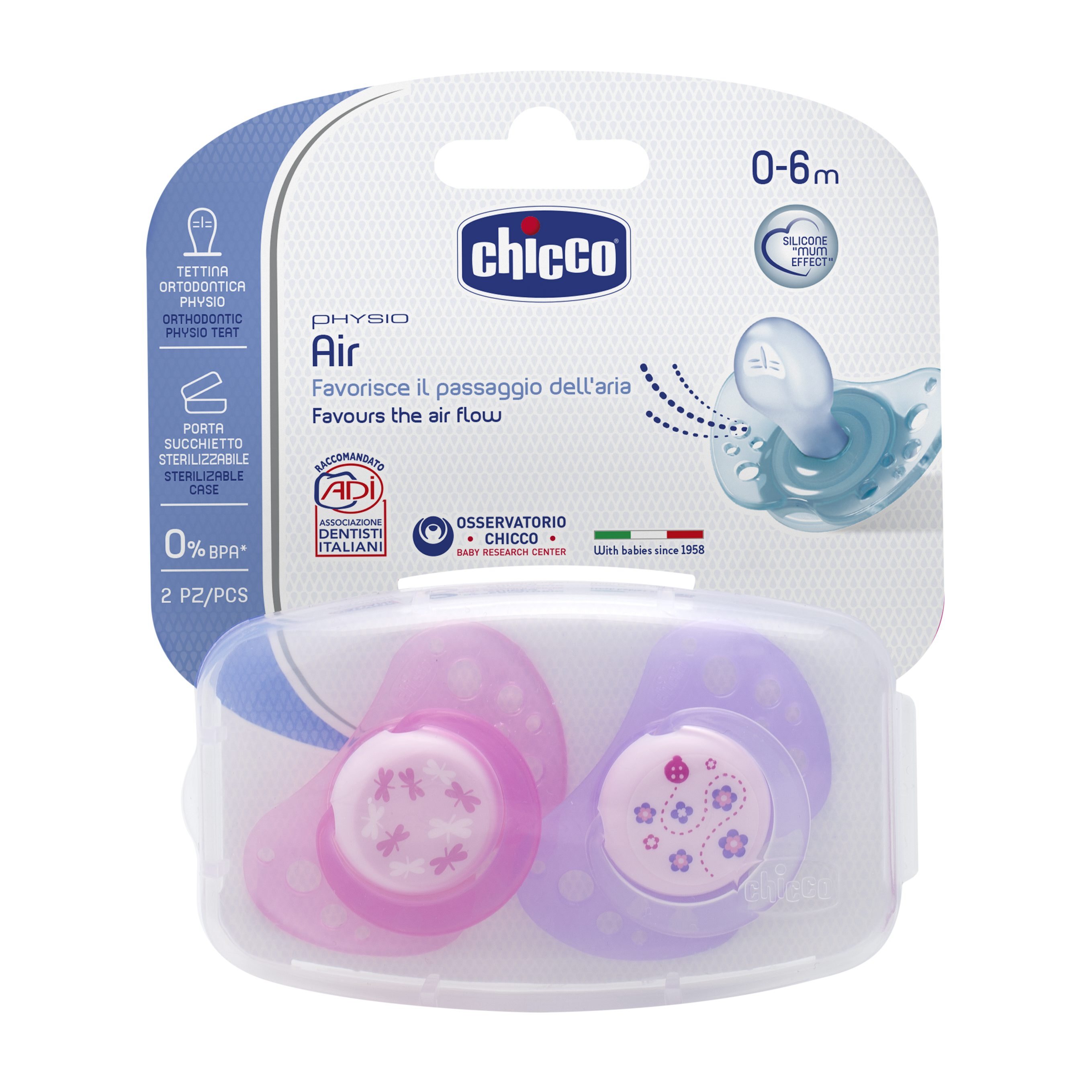 Chicco Fopspeen Silicone Roze 0m+ roze, paars