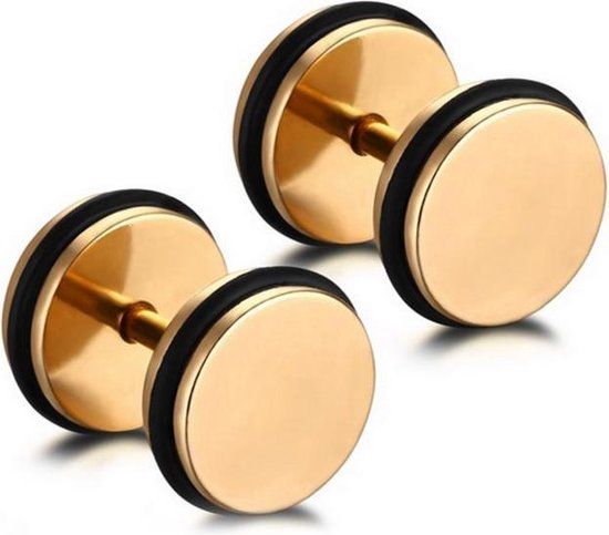 Mendes Lookinggoodtoday Dumbbell Stud oorbellen Edelstaal Goudkleurig