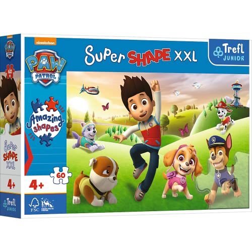 Trefl Junior - PAW Patrol, Lachende Honden - Puzzle 60 XXL Super Shape - Gekke Vorm Puzzels, Grote Stukjes, Kleurrijke Puzzels met Sprookjesfiguren Paw Patrol, Leuk voor Kinderen Vanaf 4 jaar