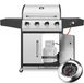 Barbecook Gril à gaz avec 4+1 brûleurs - Chariot de grill BBQ - Connecté au gaz naturel - Inox - Table latérale et couvercle - Convient pour jardin, terrasse et camping - Argent