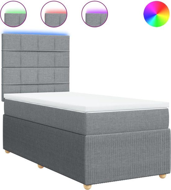 vidaXL Boxspring met matras stof lichtgrijs 90x200 cm