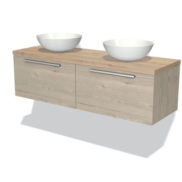 Maxaro Badkamermeubel Modulo Plato 140cm Lichtgrijs Eiken 2 Lades