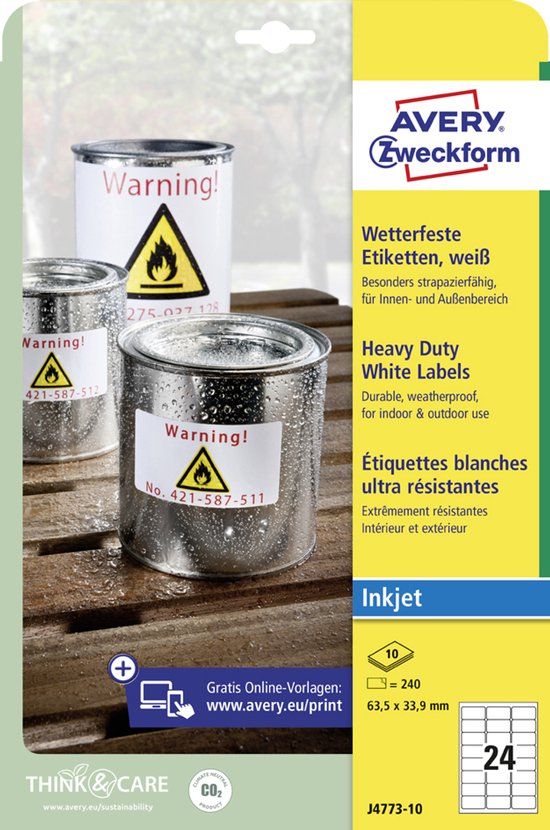 AVERY Zweckform folie-etiketten, weersbestendig, 99,1 x 42,3 mm, wit, inkjet