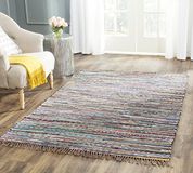 SAFAVIEH Rag Rug Collectie Accent Tapijt - 10,5 cm x 16 cm, Roest & Multi, Handgemaakt Boho Streep Katoen, Ideaal voor gebieden met veel verkeer bij de entree, Woonkamer, Slaapkamer (RAR121E)