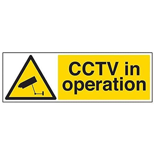 VSafety "CCTV In Operation" Warning Sign - Self-Adhesive - Landscape - 600x200mm - Black/Yellow