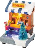 Merkloos / Sans marque Kaemingk B.V. Kerstdorp kersthuisjes koekjes winkel met verlichting 8 x 11 cm