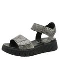 Tamaris WIDE FIT Dames Sandaal 8-88720-44 055 H-breedte Maat: 37 EU Lichtgrijs Leer Plateau Dierenprint Casual Schoenen Lente/Zomer 2025 Klittenband
