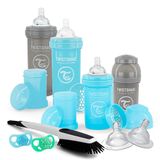 Twistshake Newborn Starter Flessensets, 9 st - 4x Antikrampjesventiel Babyfles, 2x Spenen Orthodontisch, 2x Groot Spenen, 1x Flessen-en Speenborstel, 0+ Maanden, Jongen