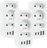 Maclean MCE248 F/W - Set van 3 stuks Stekker - 3-voudige splitter 2x USB-A 2x USB-C - Wit