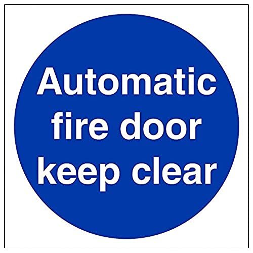 V Safety VSafety 18002AM-S "Automatic Fire Door Keep Clear" Verplichte borden, Zelfklevende Vinyl, Vierkant, 150 mm x 150 mm, Blauw