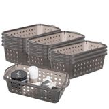 Cetomo Kunststof opbergmanden met handvat, opbergdozen, plankmand organizer met gat, open opbergbak voor planken, thuis, keuken, kantoor, helder zwart, 12 stuks (30,5 x 15 x 8,5 cm)
