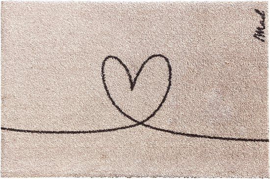 Mad About Mats Cezan - Heart Doormat/Bath Mat - Washable - 50x75cm - Beige