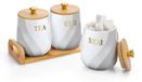 Bocaux de cuisine en céramique avec étagère en bois - Hermétique