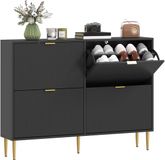 HOMCOM Schoenenkast - Zwart - MDF - 105x24x91,5cm