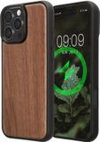kwmobile Echt Houten Beschermhoes voor Apple iPhone 16 Pro Max – Hout & TPU Cover – donkerbruin walnoothout