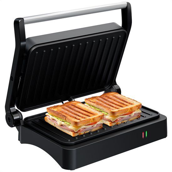 KitchenBrothers Contactgrill - Tosti Apparaat - Panini Grill - PFAS-vrij - Tosti IJzer voor 2 Tosti's - 1200W - Zwart