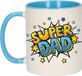 Bellatio Decorations Super Dad Coffee Mug / Tea Cup - White and Blue with Stars - 300 ml - Ceramic - Father's Day Gift