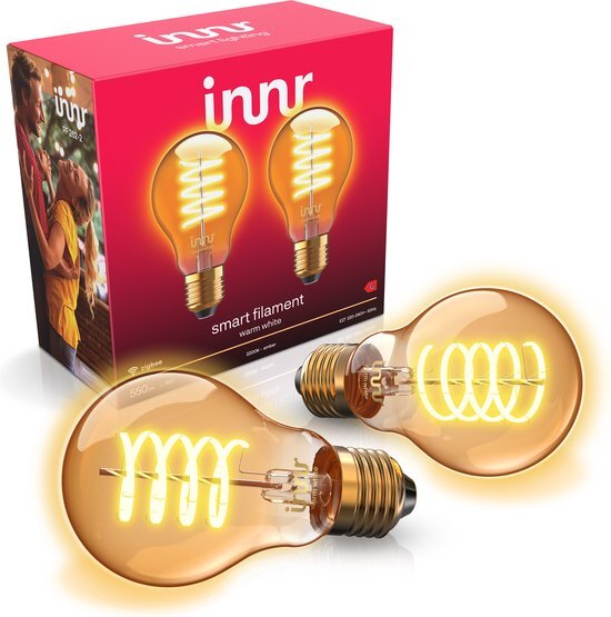 Innr Smart Lamp E27 Vintage Filament - E27 LED Lamp werkt met Philips Hue*, Homey en Home Assistant - Slimme Verlichting met Warmwit Licht - 2200K - Zigbee Lamp - Dimbaar - 2-Pack