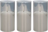 Luxe 3x pièces bougies LED en verre gris D7,5 x H15 cm - avec minuterie