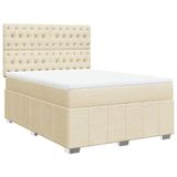 vidaXL Boxspring met matras stof crèmekleurig 140x200 cm