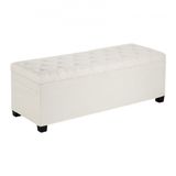 VEVOR Opbergpoef 110x40x40cm, Voetenbank Opbergbox, Draagvermogen tot 299,37kg, Opvouwbare, Gevoerde Bank met Metalen Frame, Beige