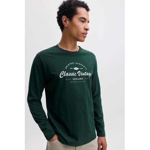 JACK & JONES PREMIUM regular fit longsleeve met print - donkergroen