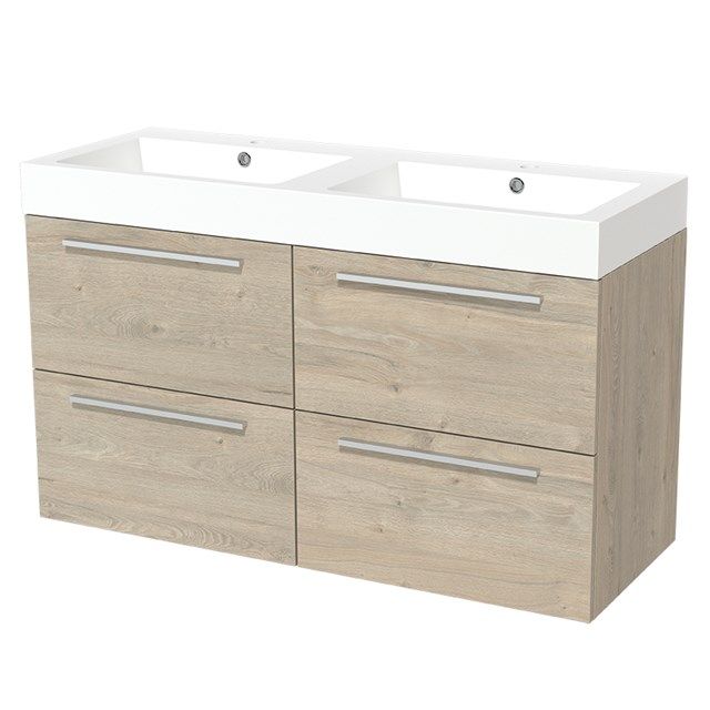 Maxaro Badkamermeubel 120cm Modulo Lichtgrijs Eiken 4 lades Vlak Wastafel Mineraalmarmer