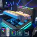 SINGULARITY Gestoffeerd tweepersoonsbed 160 x 200 cm Grijs Linnen Materiaal Hydraulisch Opbergbed Hoofdeinde met USB Type-C Zonder Matras