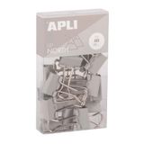APLI 19982 - Klapklemmen van gehard staal, 19 mm, 15 stuks, grijs, minimalistisch design, moderne organisatie, bureauaccessoires