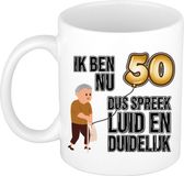 Bellatio Decorations Verjaardag cadeau mok 50 jaar - luid en duidelijk - bruin - 300 ml - Abraham