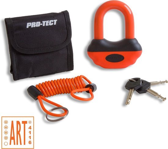 Protect Topaz ART-4 schijfremslot oranje met reminderkabel en tas