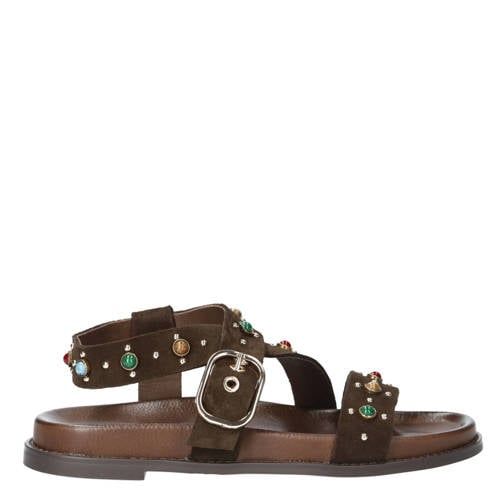 Inuovo suède sandalen met sierstenen en studs bruin