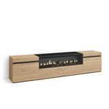 Skraut Home TV-Meubel, Lowboard, 200x45x35cm, Elektrische haard, Eiken/Zwart