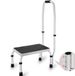 Latios Huishoudladder - Stalen opvouwbare trapladder - Enkele trede - Hoogte 81 cm - Draagvermogen 150 kg - Antislip treden - Keuken opstapje