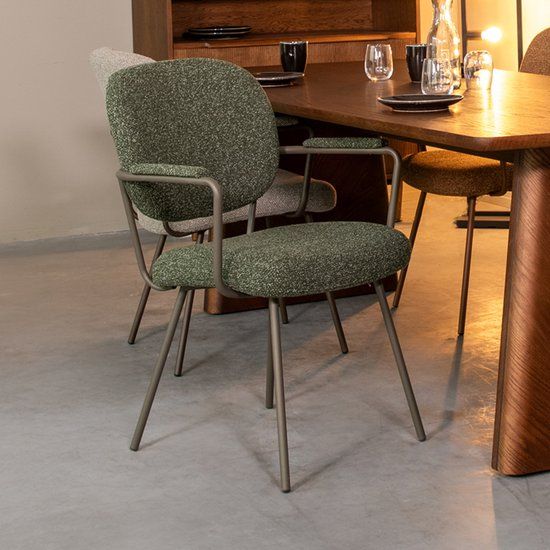 LABEL51 Eetkamerstoel Lausanne - Groen - Stof - Forest Metalen Frame - Met Armleuning
