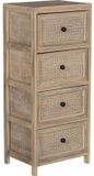 Commode en bois avec 4 tiroirs, détails tressés, en bois de paulownia, dimensions 40x30x94 cm