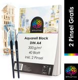 OfficeTree Aquarellblock A4 300g /m² 40 Blatt - Aquarellpapier Weiß - Zeichenblock A4 für Wasserfarb