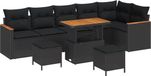 vidaXL Tuinbank Set 9-delig Zwart Polyrattan