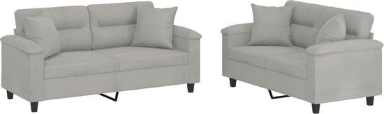 vidaXL 2-delige Loungeset met kussens microvezelstof lichtgrijs