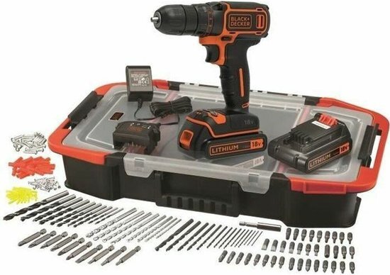 BLACK+DECKER BLACK & DECKER Lithium-accuboormachine 18V - 2 batterijen - Box 160 accessoires -BDCDC18BAST-QW