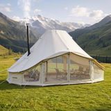 VEVOR Bell Tent, 4 Seizoenen, 6x4x3,1 m, Yurttent met Opening voor Kachelpijp en Regenhoes, Polykatoenstof, Slaapt tot 12 Personen, Ideaal voor Gezinskamperen en Buitenactiviteiten, Beige