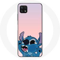 Maniacase Etui voor Samsung Galaxy A22 5G Stitch de neus in de lucht roze achtergrond