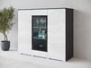 VITTORIO Commode haute 3 portes graphite/blanc brillant avec led