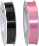 Bellatio Decorations 2x rollen satijn cadeaulint/sierlint - 2.5 cm x 91 meter - zwart en roze