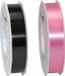 Bellatio Decorations 2x rollen satijn cadeaulint/sierlint - 2.5 cm x 91 meter - zwart en roze