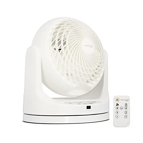 IRIS OHYAMA Krachtige tafelventilator met afstandsbediening, Timer, Oscillatie, 23m², 50W - Woozoo PCF-MKC18 - Wit, 29,1 x 19,1 x 31 cm