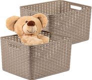 Plasticforte Opbergmand - 2x - Kastmand - rotan kunststof - taupe - 28 Liter - 34 x 40 x 23 cm